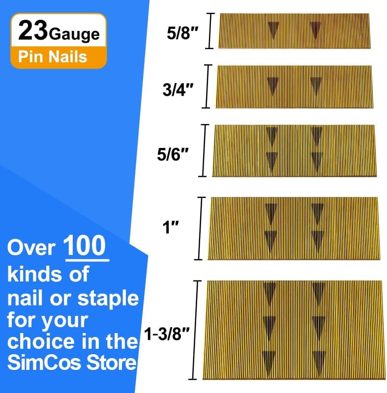 SimCos 23 Gauge Pinner Nails (5/8",3/4",5/6",1",1-3/8") Assorted 5 Sizes' Headless Pin Nails for 23 GA Pneumatic or Electric Pinner or pin Gun,Project Pack (5000) - Image 2